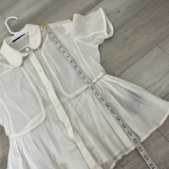 Burberry Cottagecore Blouse sheer button up womens Cream (size 8) minimalist - Picture 6 of 7